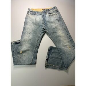 Plugg Vintage Y2K 90s Mens Distressed Straight Leg Denim Jeans Blue 32x32